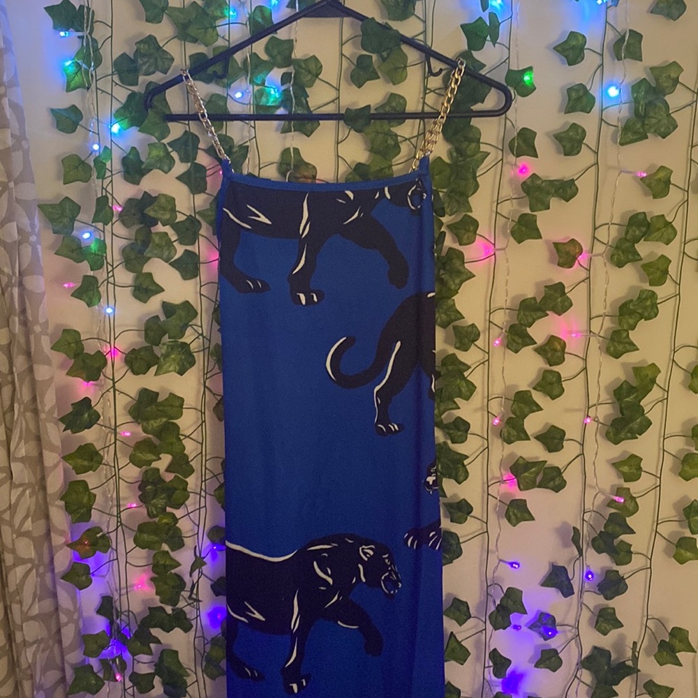 Blue Gold Chain Leopard Dress